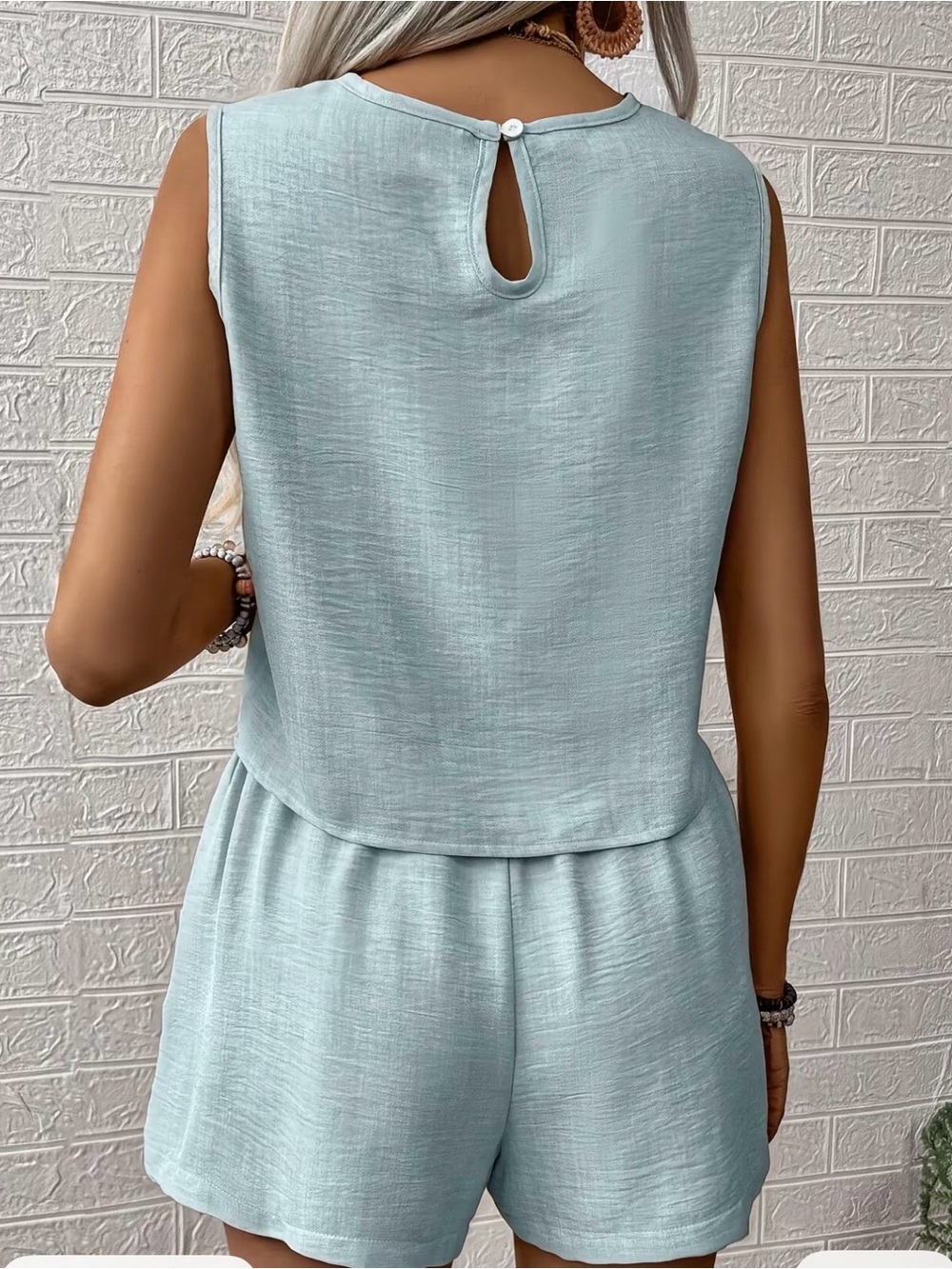 New Turquoise 2 piece women’s set top & shorts size L with elastic waist - Picture 4 of 6